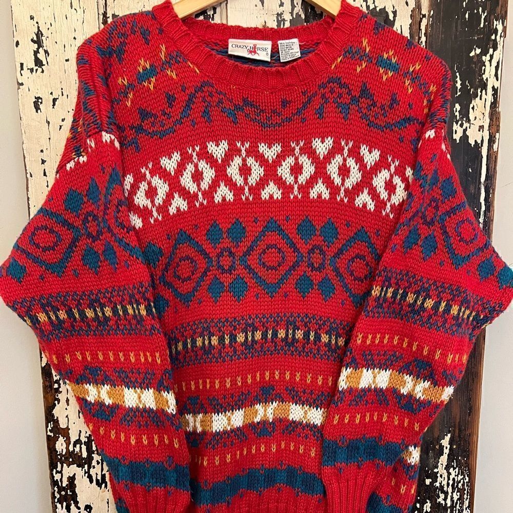 Vintage women’s chunky southwestern Crazy horse sweater. Size L.